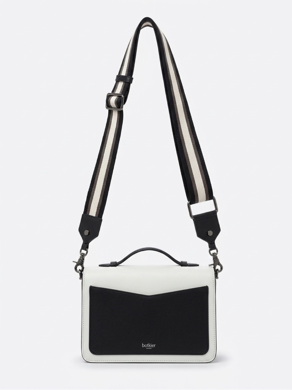 Botkier Black and White Leather Messenger with Striped Strap